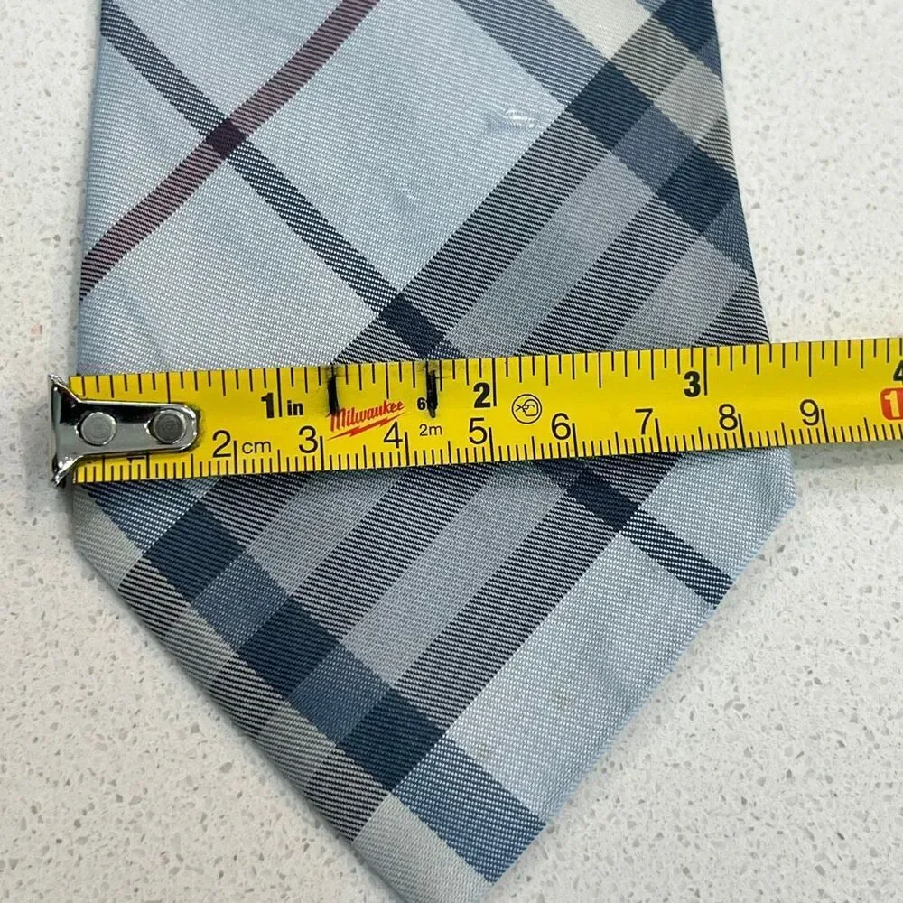 Burberry London Men's 100% Silk Nova Check Plaid Made In Italy Necktie Blue